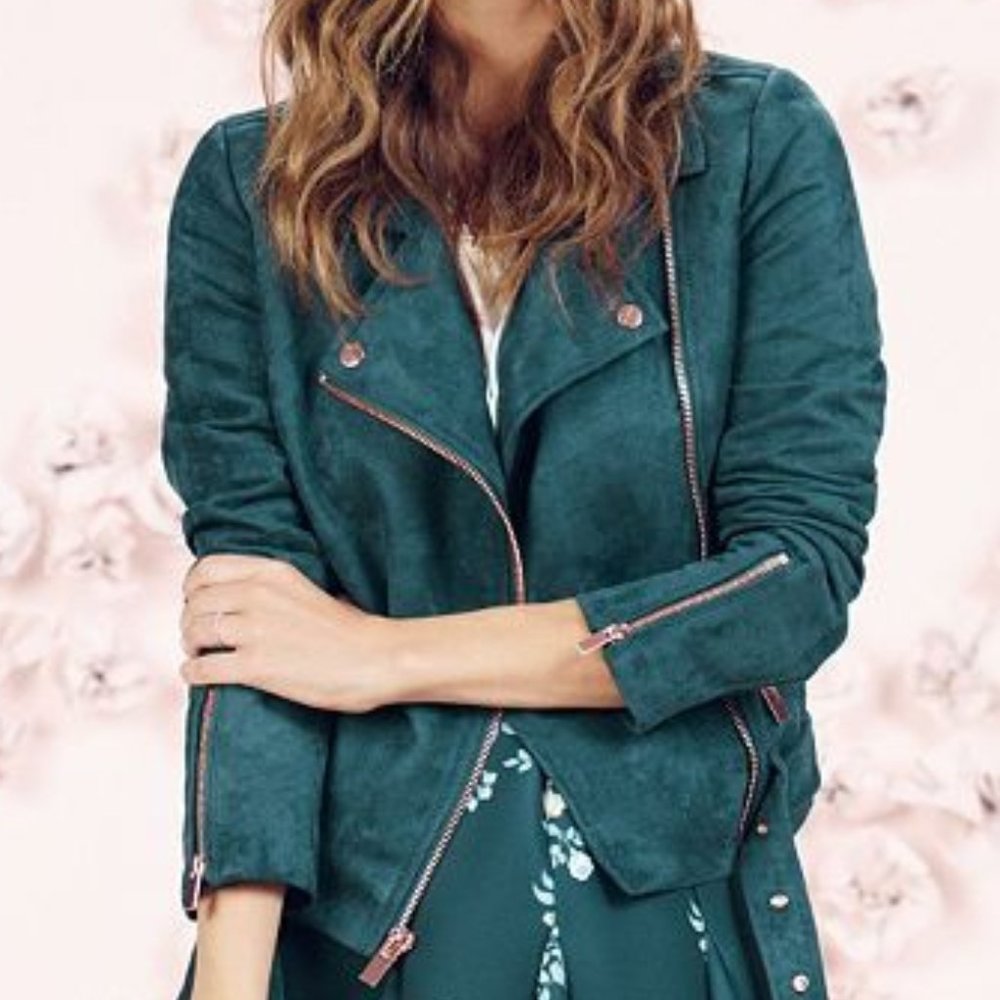 LC Lauren Conrad Runway Emerald Green Suede Jacket